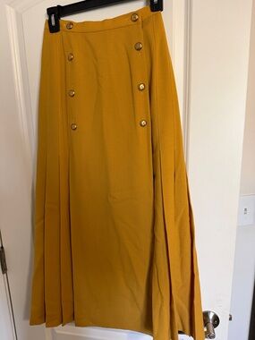CHANEL Mustard Maxi Skirt with Gold Buttons